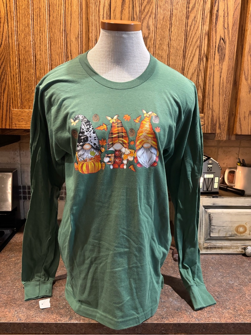 💙American Apparel Green Long-Sleeve Fall Gnome Trio